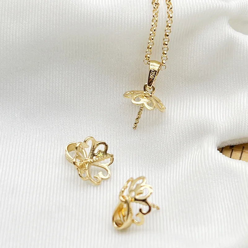 Fine 18K Gold for Jewelry Making Flower Pearl Mounting Jewelry DIY Handmade Jewelry Accessories Findings