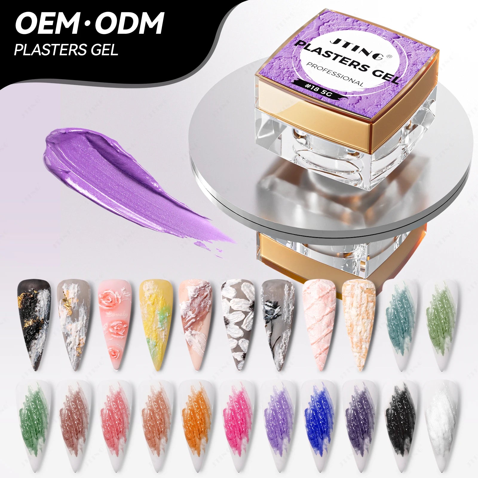 JTING 3D Nail Art Gypsum Plaster Gel Polish 22colors Set Unique 4D 5D Effect Gypsum Painting Plaster Gel in Jars OEM ODM