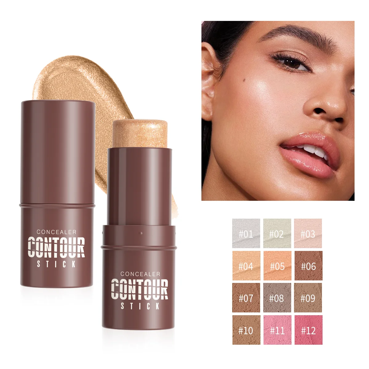 12 Colors Highlighter Blush Contour Stick Shimmer Long-lasting Cosmetics Stick Face Makeup Bronzer Stick