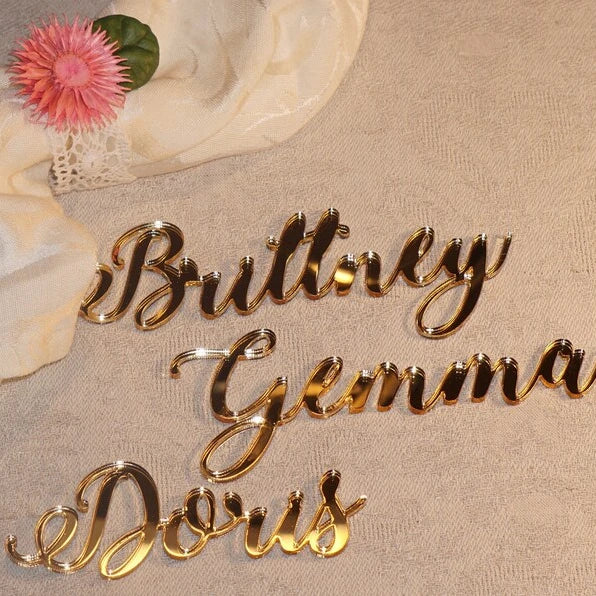 Laser Cut Names Wedding Place Cards Gold Mirror Acrylic Plate Names Wedding Decor Table Place Setting Event Decoration