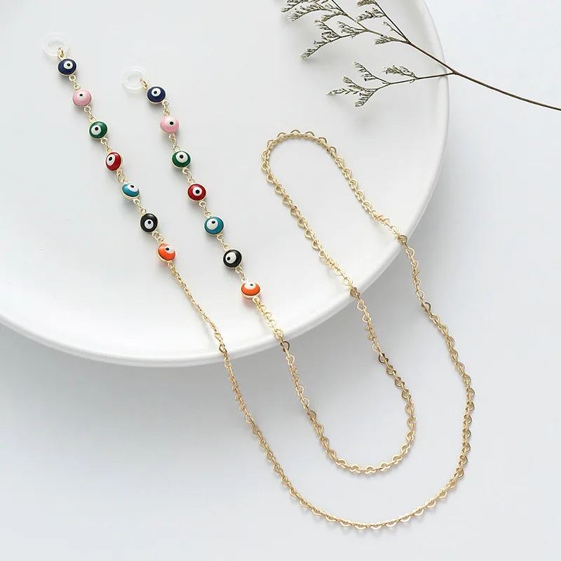European American Women Blue Eye Beads Glasses Cords and Chains Wireless Earphone Anti-lost Eye Chain Glass Chain