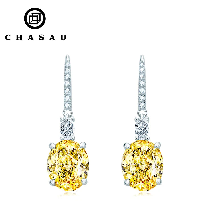 New Style Fashion Yellow 4CT 11mm Oval Cut Yellow Cubic Zirconia Sterling Silver Hook Earrings for Women Sister