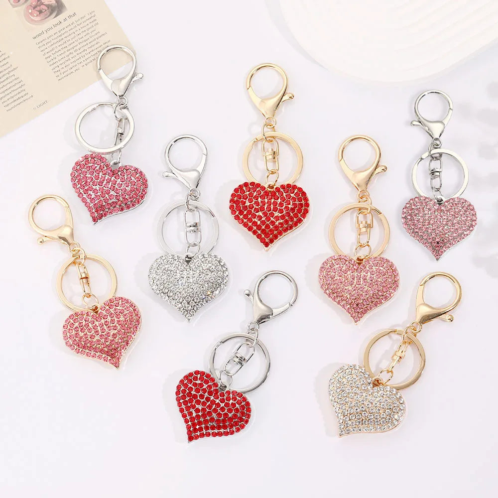Luxury Peach Heart Keychain High-End Rhinestone Sparkling Pendant for Bag Car Diamond Cut Keyring Fashion Women Accessories