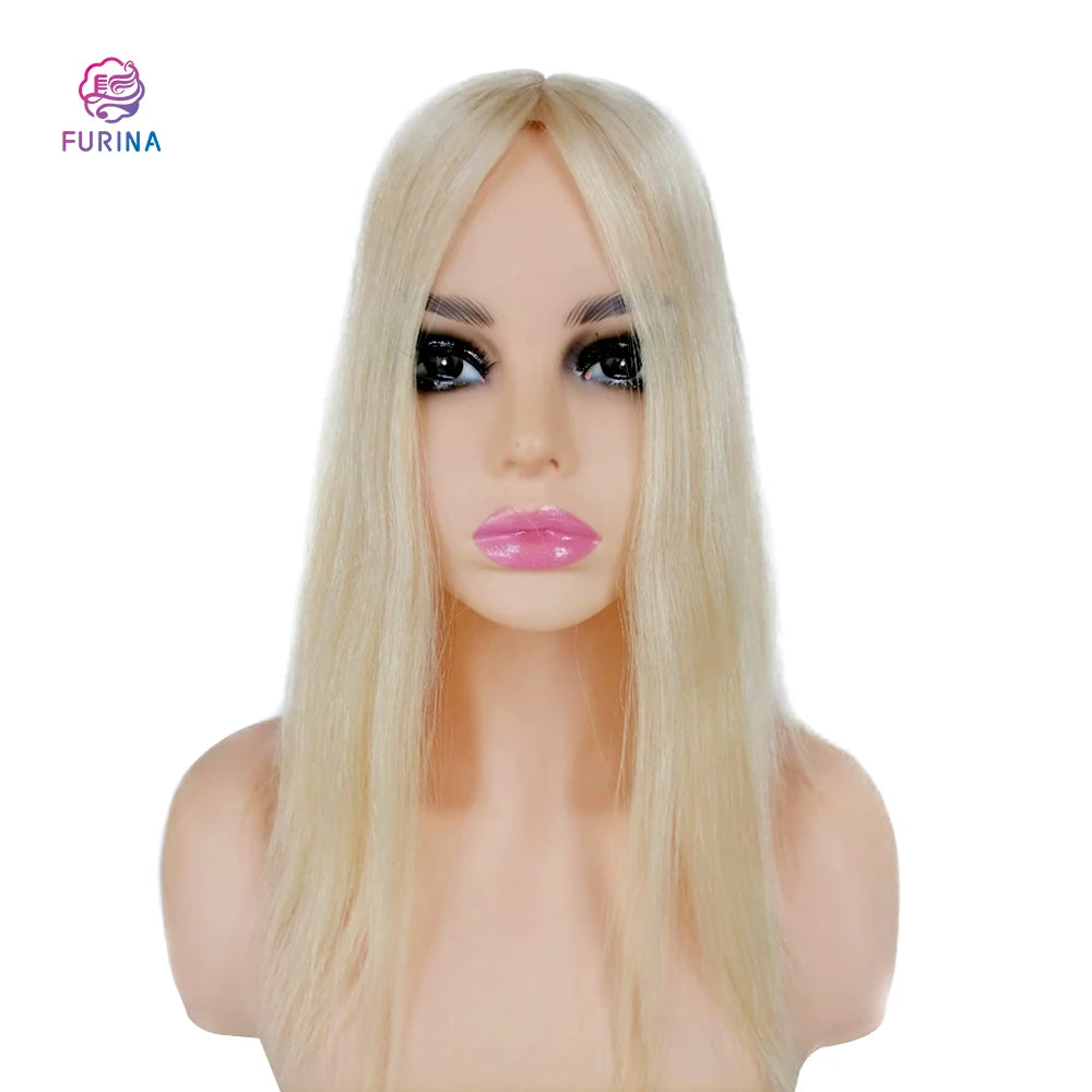 Fuirna  8*13cm Handtied 12A European Mono Silk Women Blonde Hair Toppers for Women Human Hair