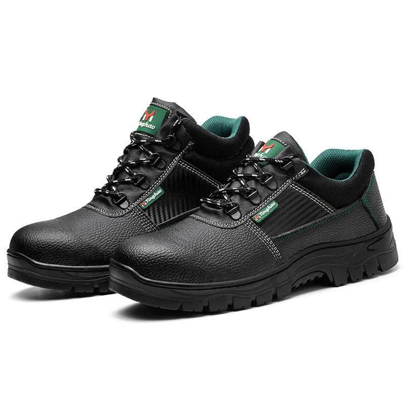 Genuine Leather Steel Toe Mid Cut Labor Safety Boots Men Security Ankle Waterproof Winter Work Boots for Farming