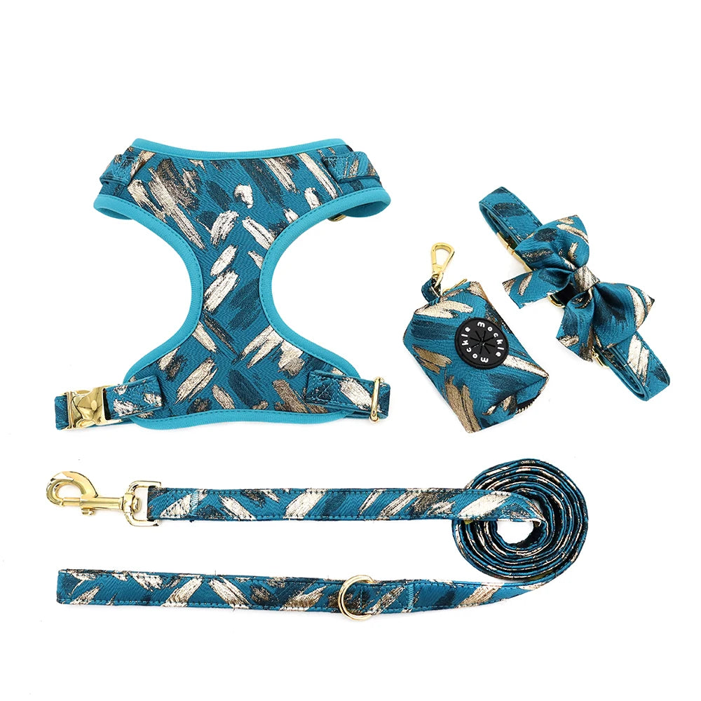 2024 New Pet Product Supplier Custom Logo Low Moq Personalized Dog Collar Leash Soft Padded Dog Harness Set