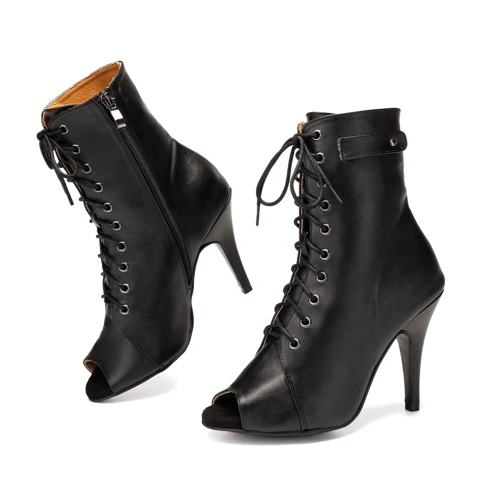 LW513 Black Dance Boots Long Tube Ballroom Latin Dance Shoes