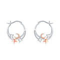 Star and Moon Rose Gold CZ Huggie Hoop Earrings Dangle Small 925 Sterling Silver Earrings for Women Girls