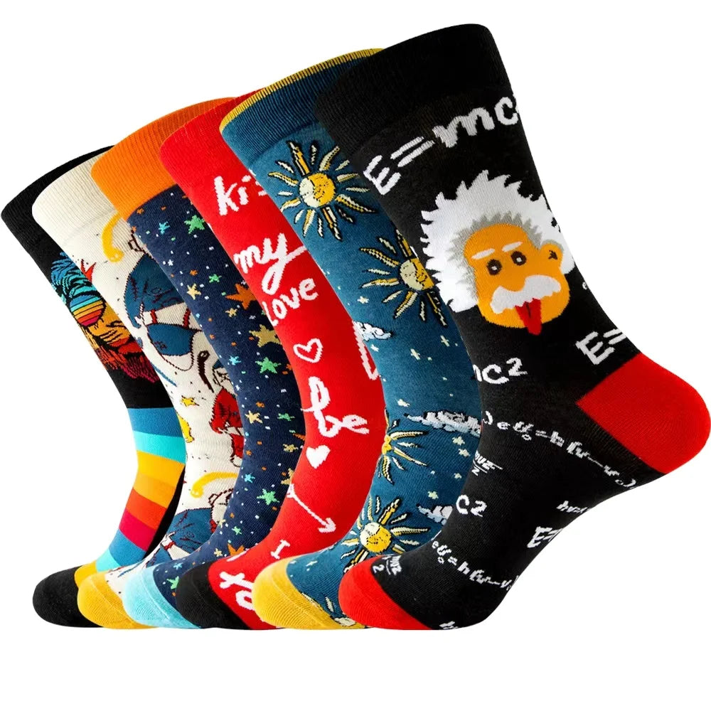 Wholesale Latest Fashion Stripes Cartoon Big Man Sun Character Stars Bright Custom Socks With Words