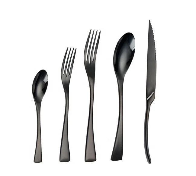 Wholesale 5 Pack Black Custom Logo Wedding Favor Stainless Steel Black Cutlery Set