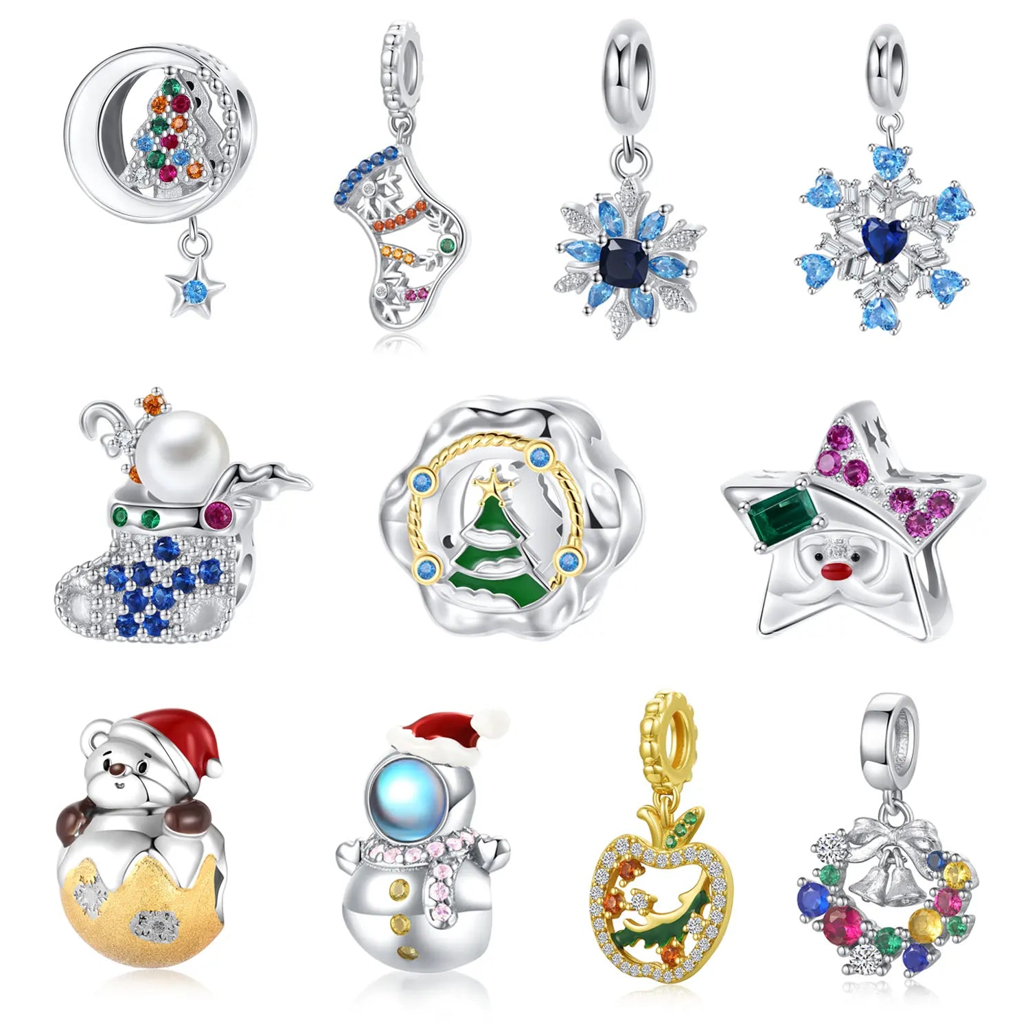 Star Snowflake Snowman Christmas Tree Charm Beads Authentic 925 Sterling Silver Fit Charms Bracelet Women Jewelry Christmas Gift