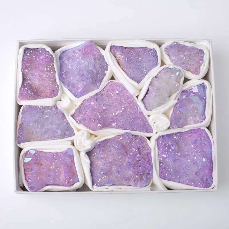 Hongzhuo Natural Quartz Crystal Plated Purple Cluster Block Box Set