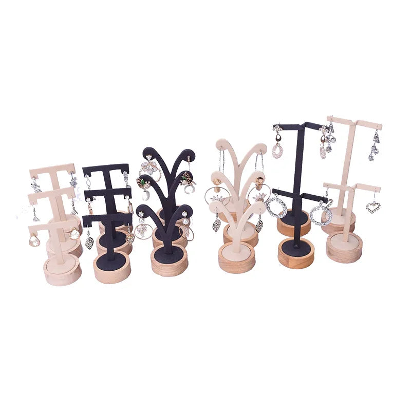 Solid Wood T Shape 3pcs Earring Hanger Wholesale Price Jewelry Display Stands Elegant Earring Display Rack