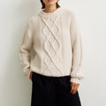 Customizable Vintage Fit Womens Chunky Cable Knit Sweater Winter Long Sleeve Heavy Crewneck Pullover Casual Drop Shoulder Cotton