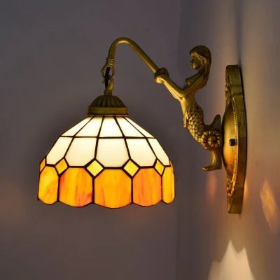 Vintage Tiffany Stained Glass Mermaid Lamp Led Sconce Bracket Indoor Lights Bathroom Art Design Led Wall Light