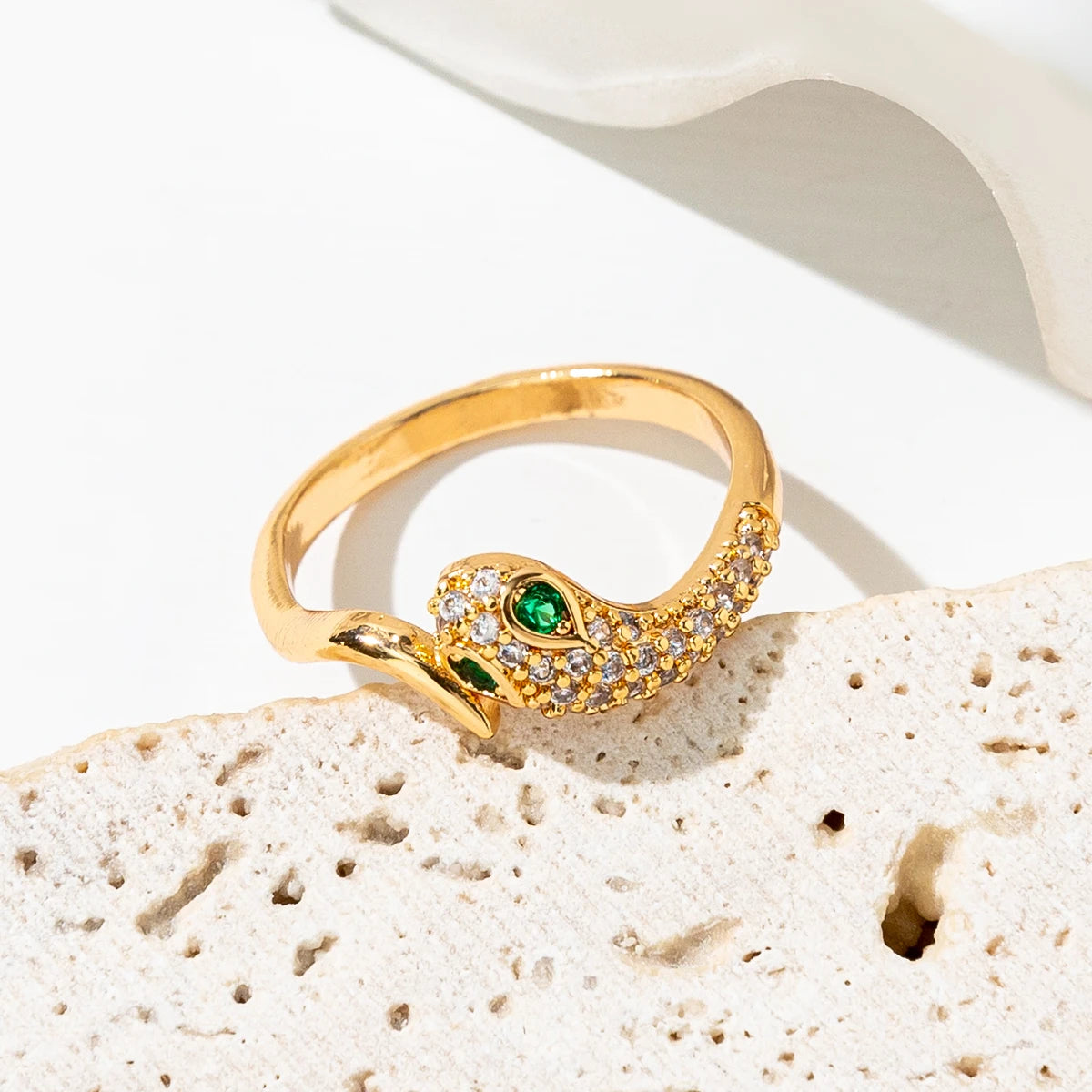 Fashion Jewelry 14K Gold Plated Snake Rings Cubic Zirconia Colorful Ring for Women