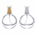 MUB Cosmetic Perfume Bottle 25ml Clear Flat Round Screw Neck Empty Refillable Glass Spray Bottle With Pump & Lid