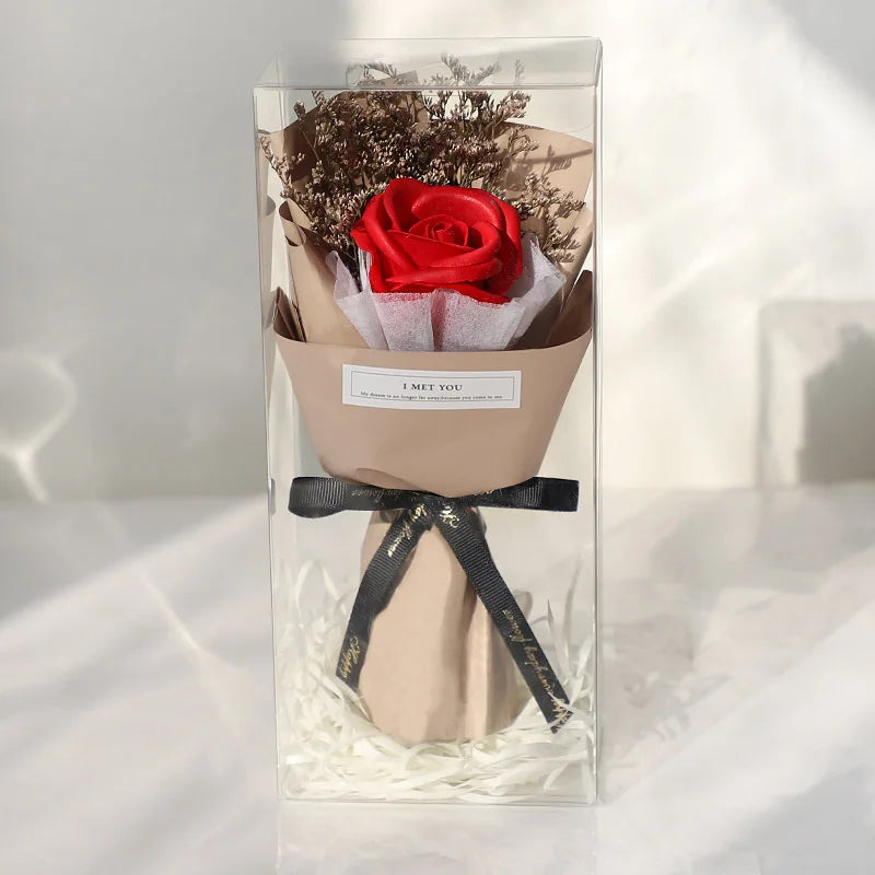 Valentines Day Mother's Day Gifts Finished Crushed Ice Blue Artificial Dried Flowers Rose Flower Soap Bouquet Gift Box