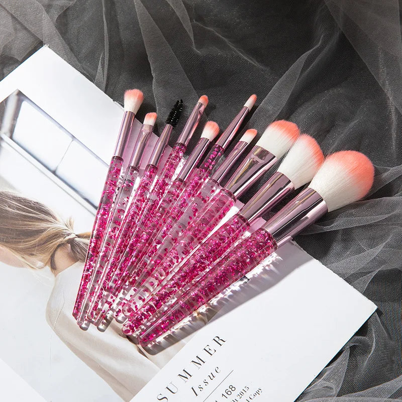 Hot Selling Bling Private Label Synthetic Makeup Brush Set Glitter Makeup Brush Set 10pcs Personalized Makeup