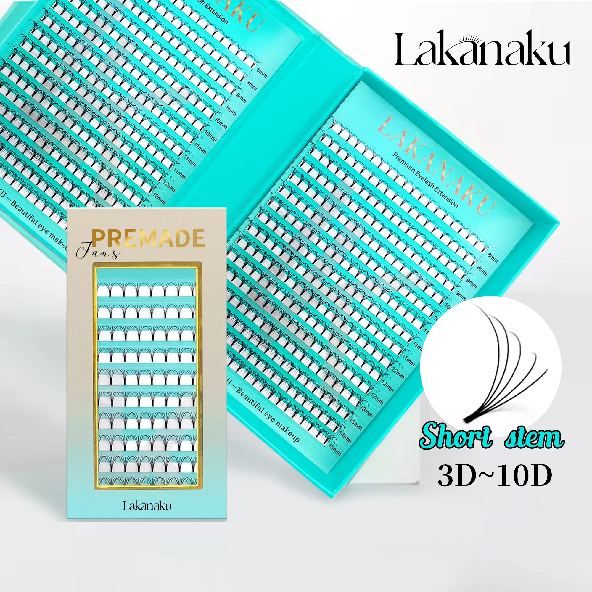 Abonnie 3D 6D Short Stem Pre Made Lash Fans Widea Mink Pre-made Eyelash Trays Heat Bonded Narrow Flat Base Premade Volume Fans