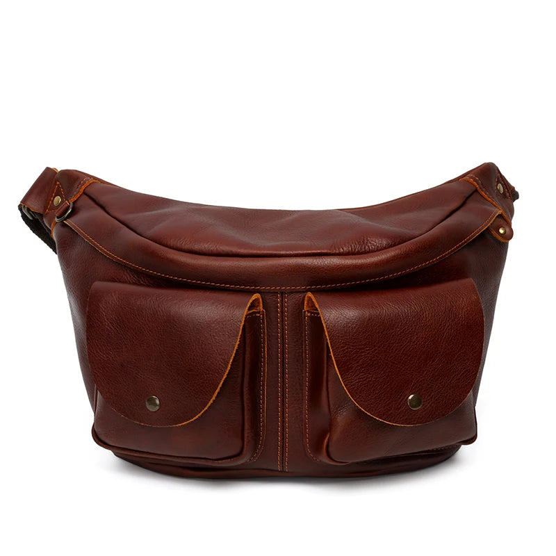 2025 New Arrival Vintage Cowhide Real Cow Leather Crossbody Genuine Leather Fanny Pack Shoulder Sling Bag Chest Bag for Men