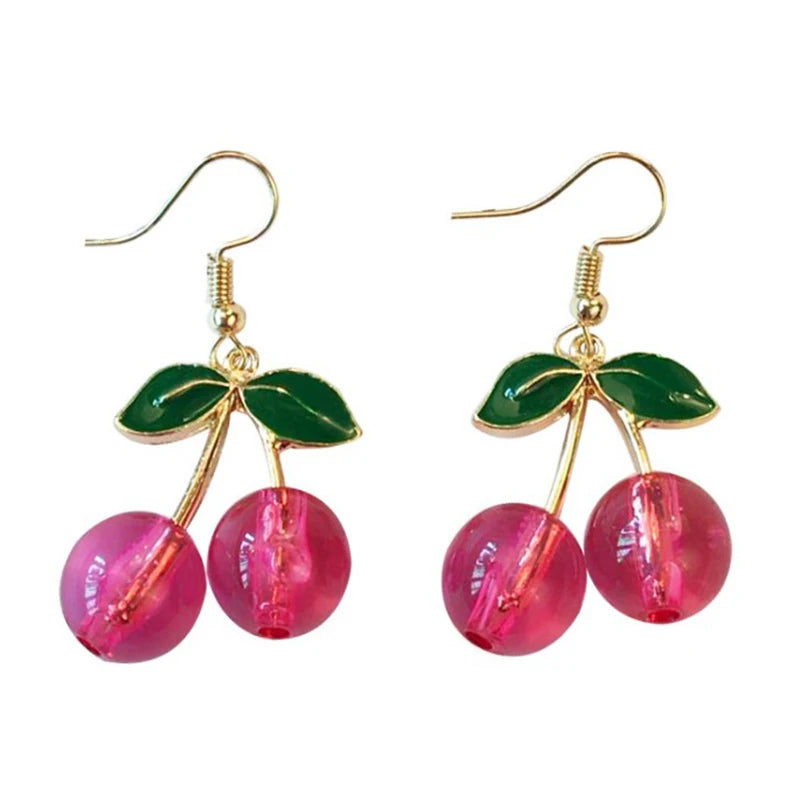 Korean Style Lovely Cherry Cute Sweet Women's Girls Alloy Earring Heart Cherry Pendant Necklace and Cherry Earring