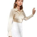 KY Solid Cross Wrap Collared Spandex/Polyester Casual Button Down Long Sleeve Summer Shirt/Blouse for Women Office Wear