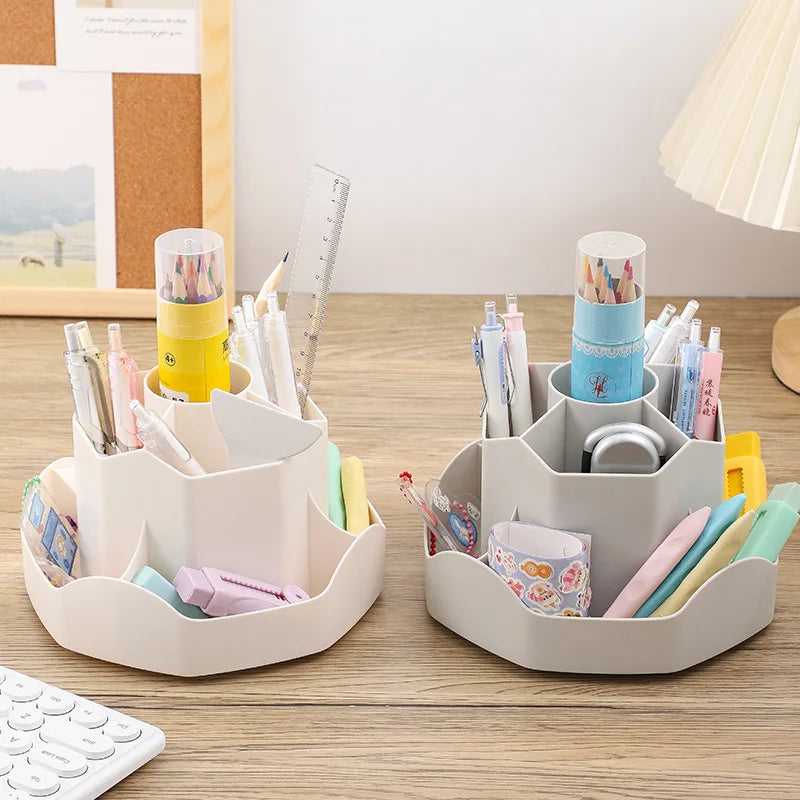 Large Capacity 9-Hole Rotating Plastic Pen Holder Storage Box Multifunctional Single Tier for Office & Living Room Use
