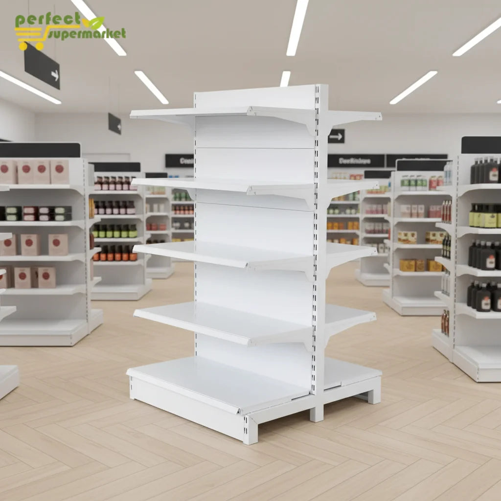 Customizable Heavy Duty Metallic Supermarket Display Shelf Solid Construction Single/Double Sided Quick Installation for Stores