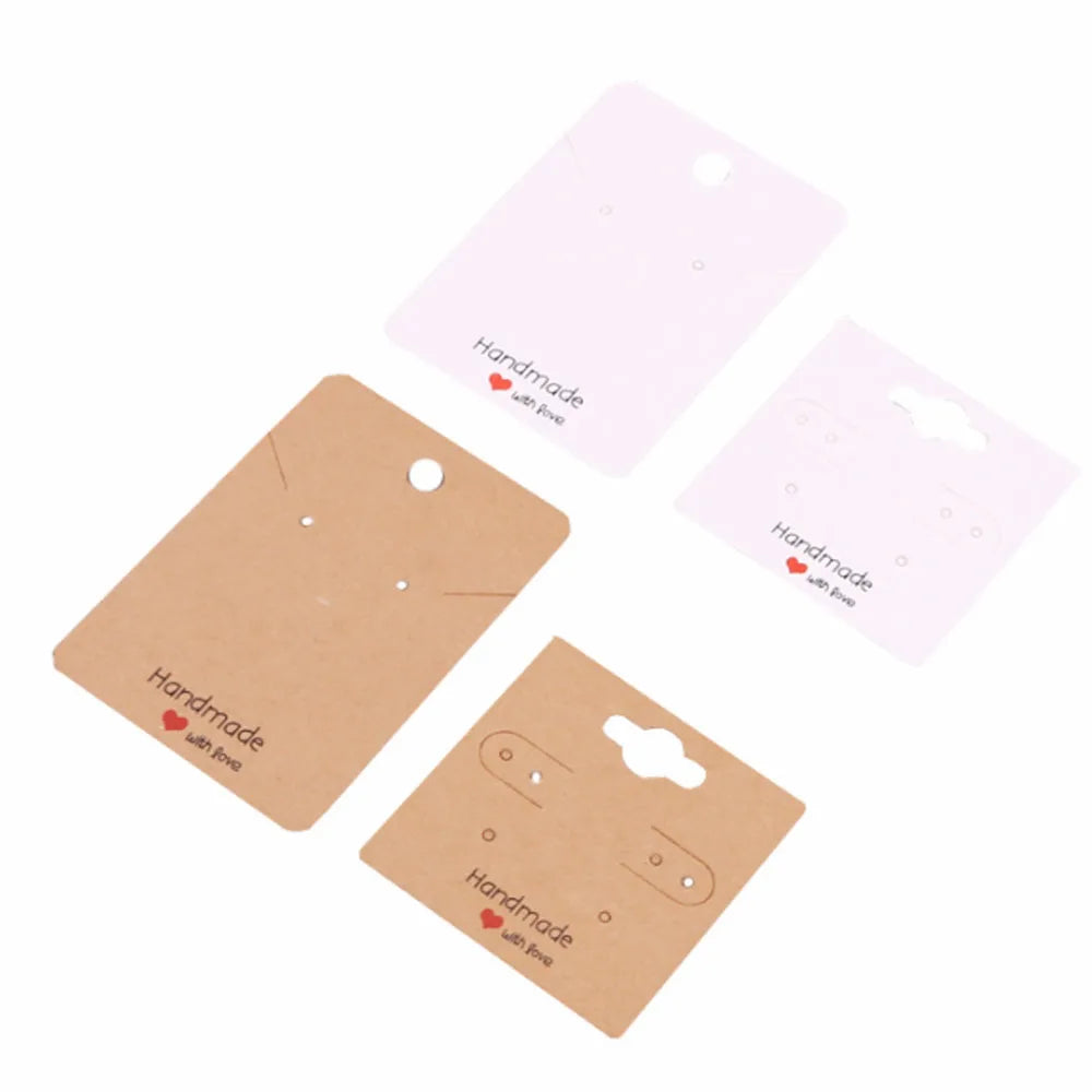Handmade with love White and Brown Kraft Paper Card Holder for Earring Necklace Bracelet Jewelry Packaging Display Package Cards