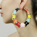 HANSIDON Ethnic Punk Gold Plated Dropwise Gaze Hoop Earrings Handmade Bamboo Design Drop Dangle Earrings Statement Jewelry