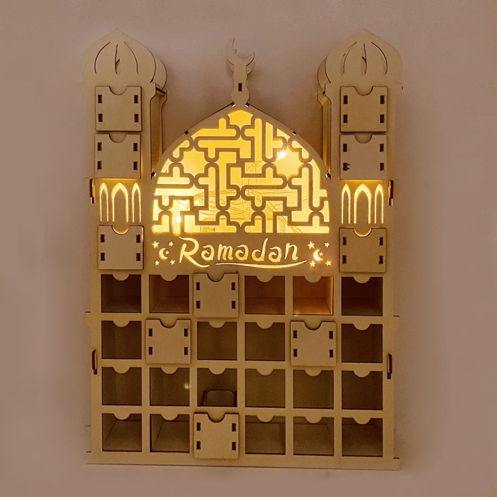 Muslim Islamic Decorations for Home Eid Mubarak Ramadan Kareem Nature Color Wood Castle Shape Photo Wall Box Ruiyi Brand