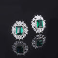 925 Sterling Silver Classic Drop Earrings with Dark Green Emerald Green Diamond and Zircon Bridesmaid Earrings