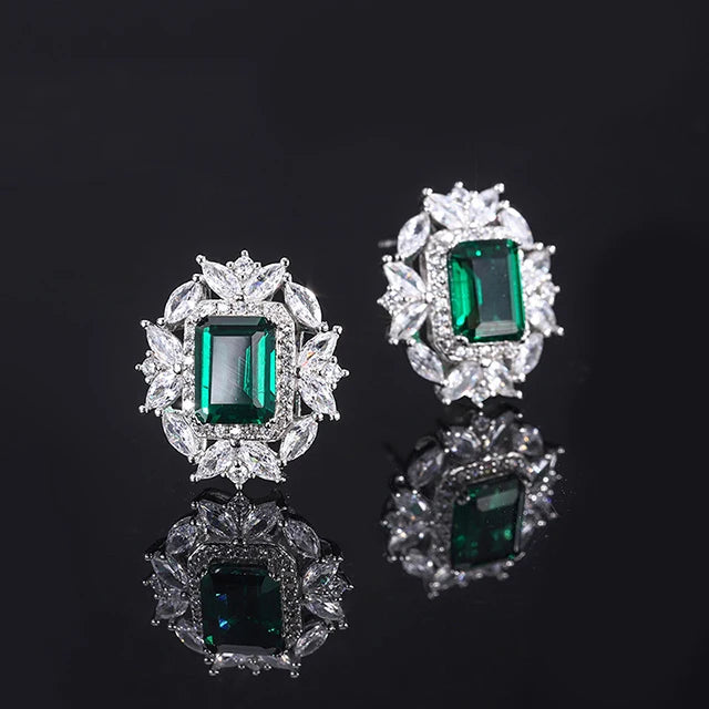 925 Sterling Silver Classic Drop Earrings with Dark Green Emerald Green Diamond and Zircon Bridesmaid Earrings
