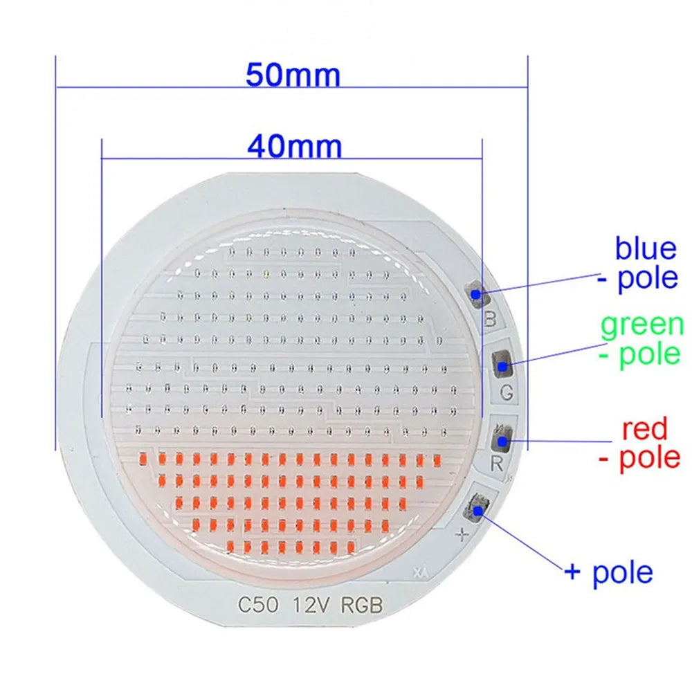 Shenzhen Factory Wholesale 50MM 50W 12V DC RGB Round Cob Led Flood Light Chip