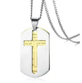 Men's Stainless Steel Bible Verse Lord's Prayer and Cross Double Pendant Necklace Style