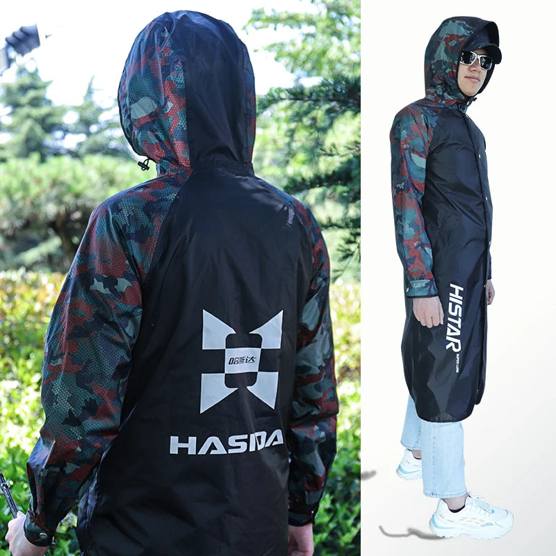HISTAR Waterproof Thin Oxford Cloth Type Long Camouflage Blue  Soft TPU Fabric Lightweight Portable Fishing Raincoat