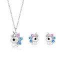 New 925 Sterling Silver Exquisite unicorn Cute Animal Pendant Women's Necklace and Earrings Set Jewelry
