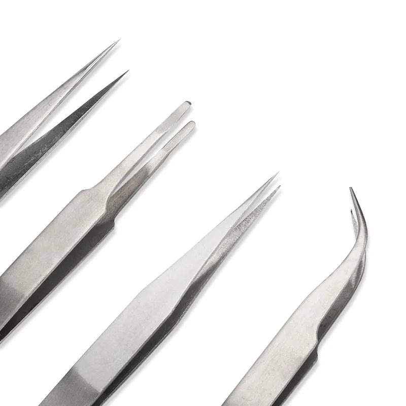 Anti Static Stainless Steel Tweezers Bird's Nest Hair Raising Clip Elbow Small Tweezers Maintenance Tool Set Wholesale Tweezers
