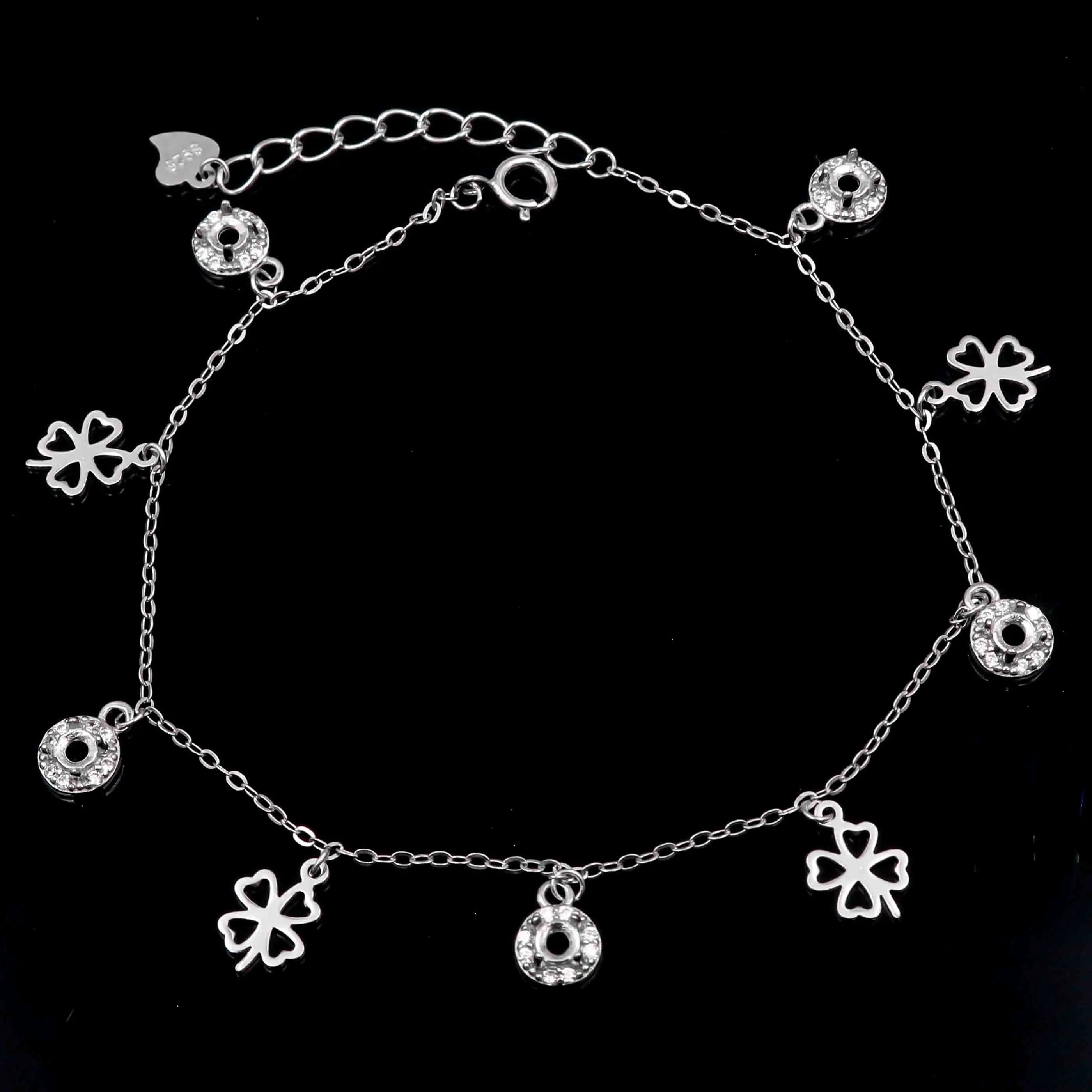 Semi Mount 3*3mm Sterling Silver Anklets Empty Blank Support Claws Setting S925 Mountain Base Holder Without Stone Inlay for DIY