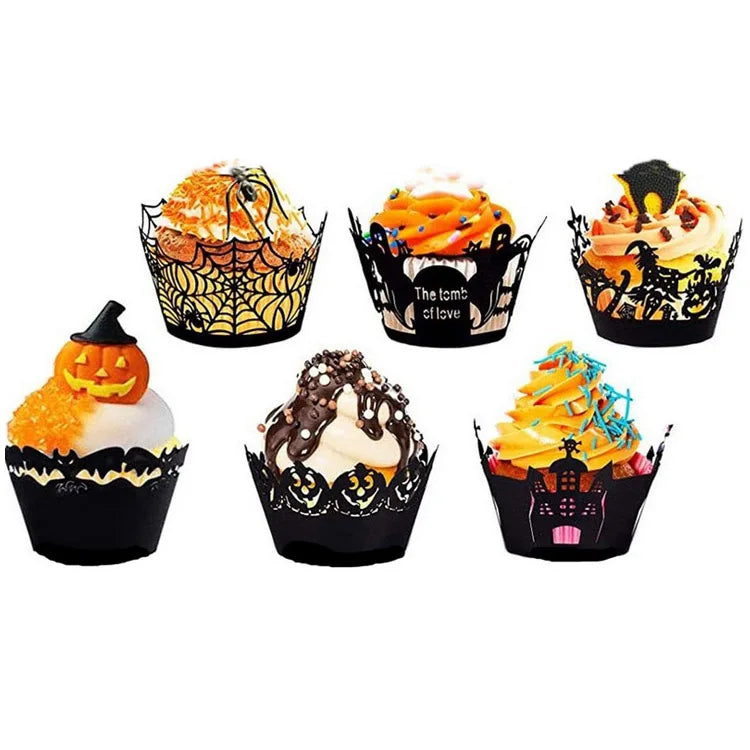 Hallowmas Cupcake Wrappers Laser Cut Muffin Paper Baking Cake Cups Decoration