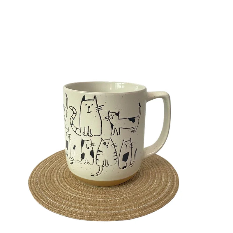Super Cute Large Capacity Ceramic Hand-Painted Cartoon Cat Design for Coffee Hot Beverages Home Office Kitchen Bar