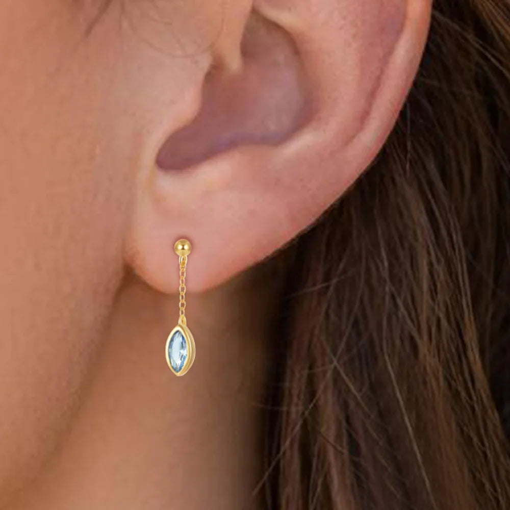 925 Sterling Silver Blue Purple Zirconia Horse Eye Pendant Tassel Stud Earrings CZ Pendant Earrings