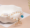14k Gold Plated Diamond Mermaid Fishtail Charm Natural Pearl String Beads Bracelets for Women Girls Friendship Gift