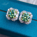 Silver 925 Original Diamond Test Past Total 2 Ct Brilliant Cut Green VVS1 Moissanite Cushion Stud Earrings with GRA Certificate
