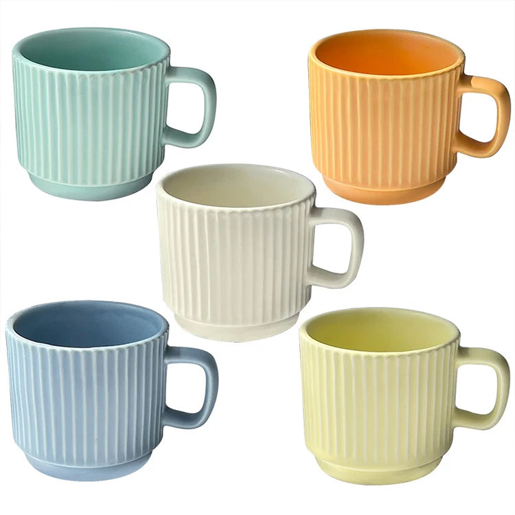 Wholesale Clean Color Embossed Ceramic Coffee Mugs