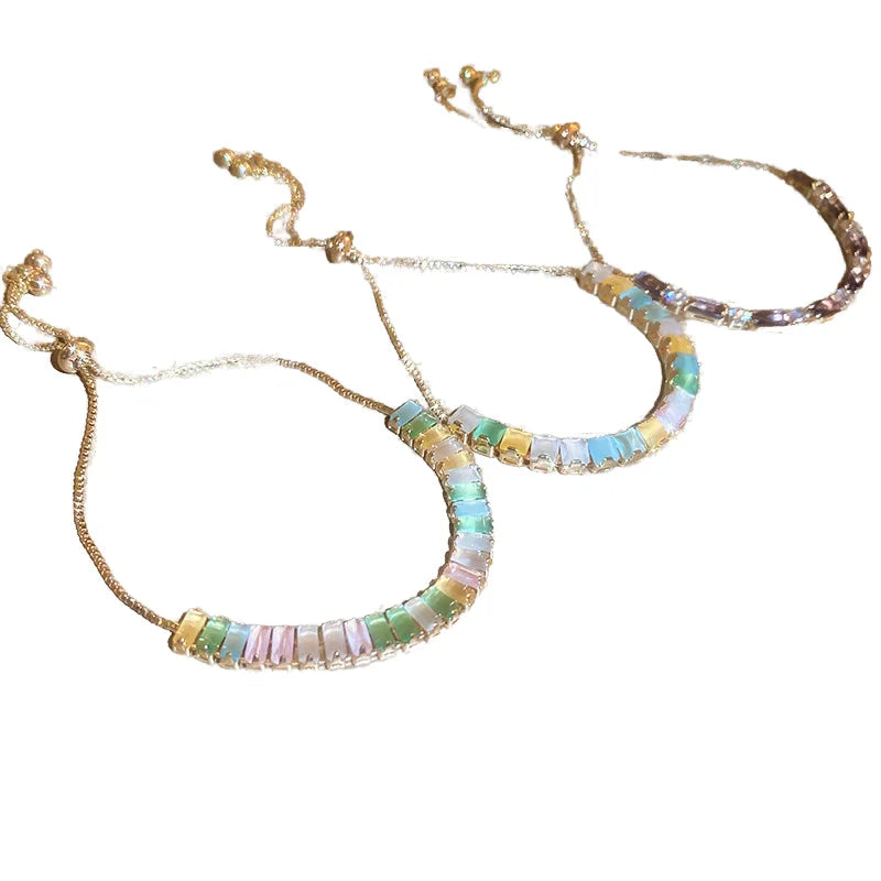 Adjustable Women's Fashion Charm Bracelet with Colorful Zircon and Elegant Rhinestone Luxury Engagement Jewelry