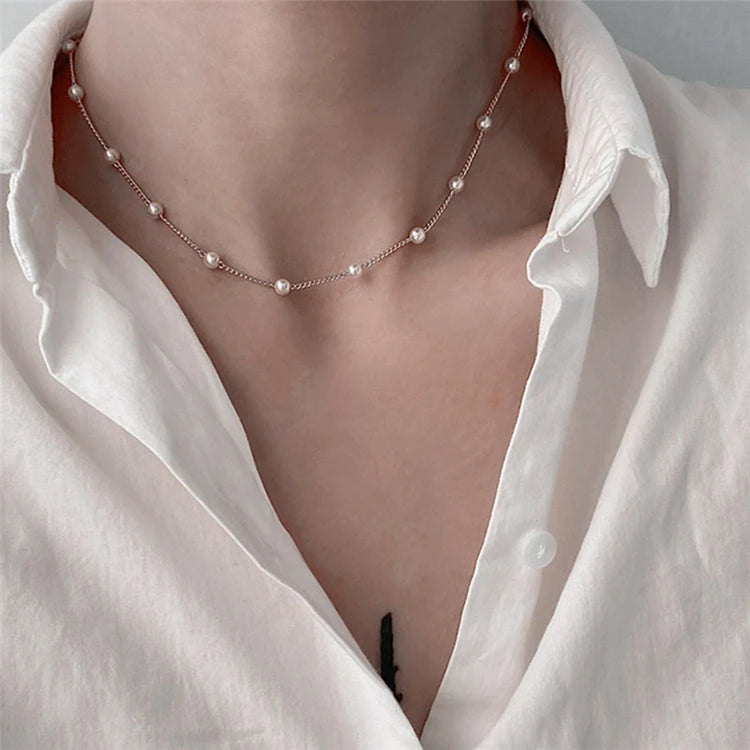 HZS-49 Wholesale Fashion Accessories Alloy Neck Jewelry for Women Simple Pearl Necklace