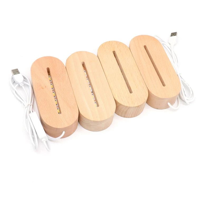 Wooden Custom Night Light Bases USB Beech Holder Touch Light Wood Base Acrylic Light Night Wooden Stand Luminous 3D Lamp Holder