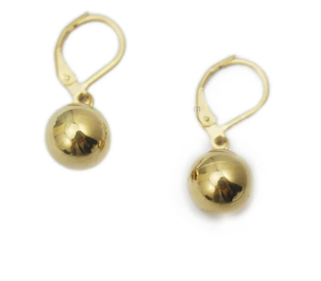 Stainless Steel Ball Shaped Gold Huggie Pendant Earrings Women